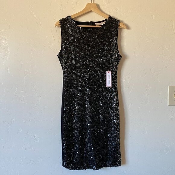 Bisou Bisou Black Sequin Sheath Dress NWT Size 8 - Picture 1 of 9